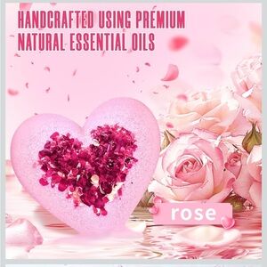 Heart-Shaped Pink Bath Bomb with Rose Petals. Large